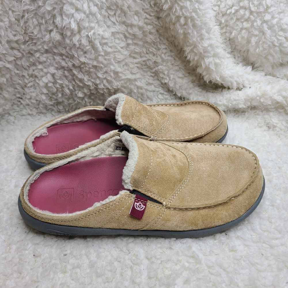 Spenco Tan Suede‎ Cozy Lined Orthotic Clogs Sz 8